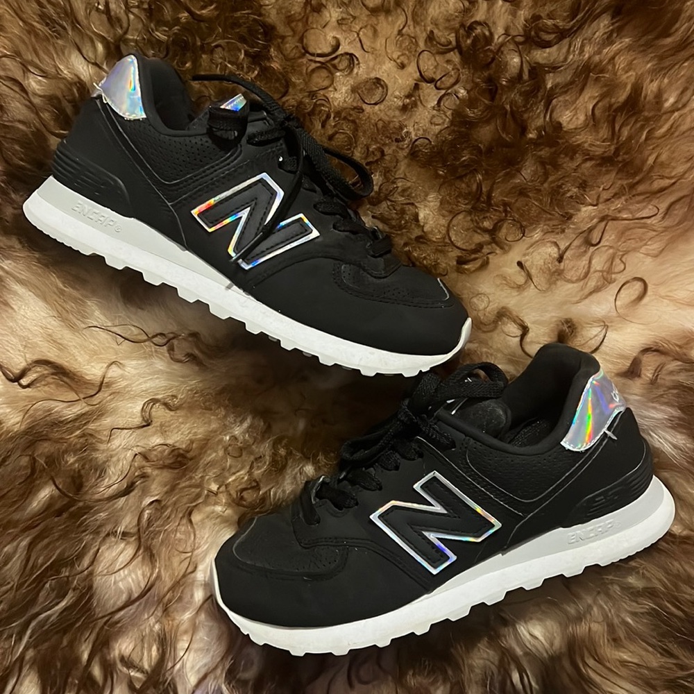 NEW BALANCE 574 V 2 Black Rain Cloud Prism Holographic Sneakers Trainers 6